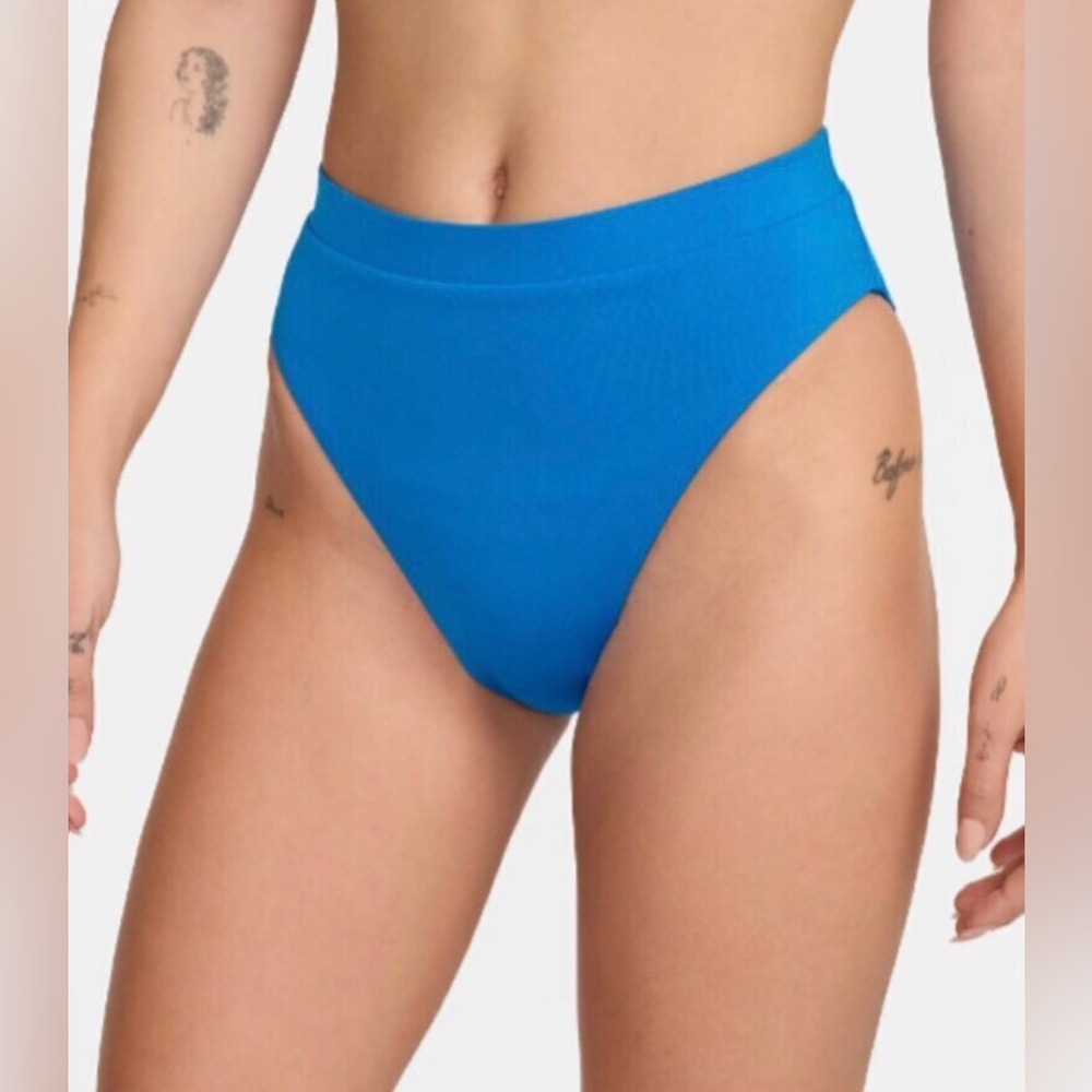 NIKE Essential High Waist Blue Bikini Swim Bottom Hi Cut Leg Size XS X-Small New